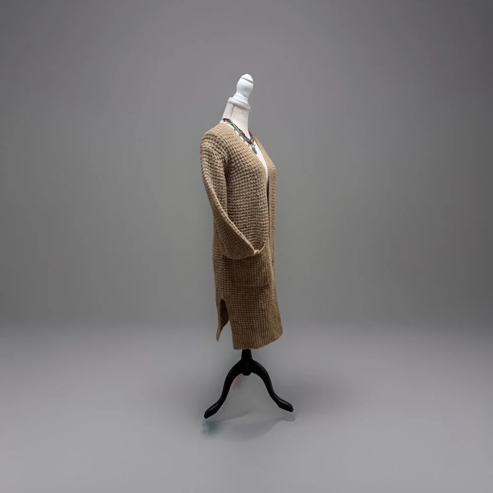 Abercrombie Women‎ Maxi Length Cardigan Side Slits Balloon Sleeve Brown Size XXS